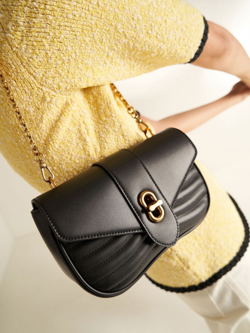 τσάντεσ χιαστί Charles And Keith Aubrielle Panelled μαυρα | 67593-TXDP