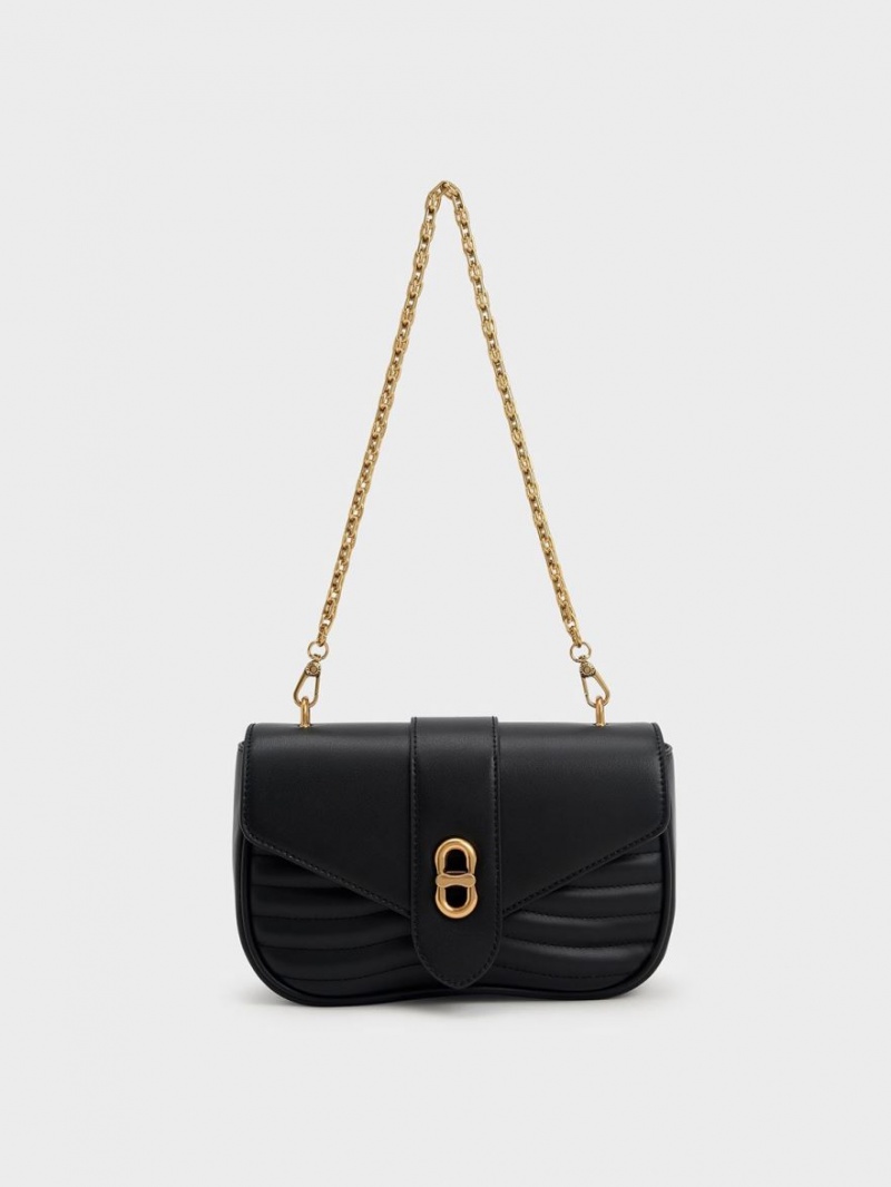 τσάντεσ χιαστί Charles And Keith Aubrielle Panelled μαυρα | 67593-TXDP
