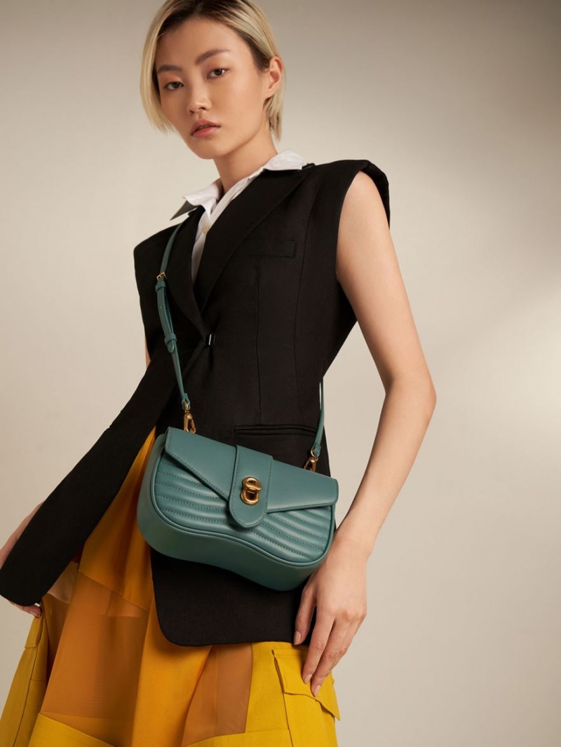 τσάντεσ χιαστί Charles And Keith Aubrielle Panelled τυρκουάζ | 25061-DNVC