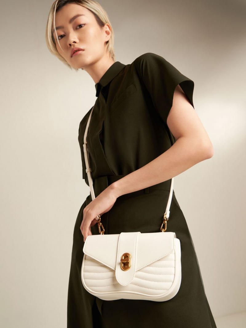 τσάντεσ χιαστί Charles And Keith Aubrielle Panelled κρέμα | 20915-ZSJE