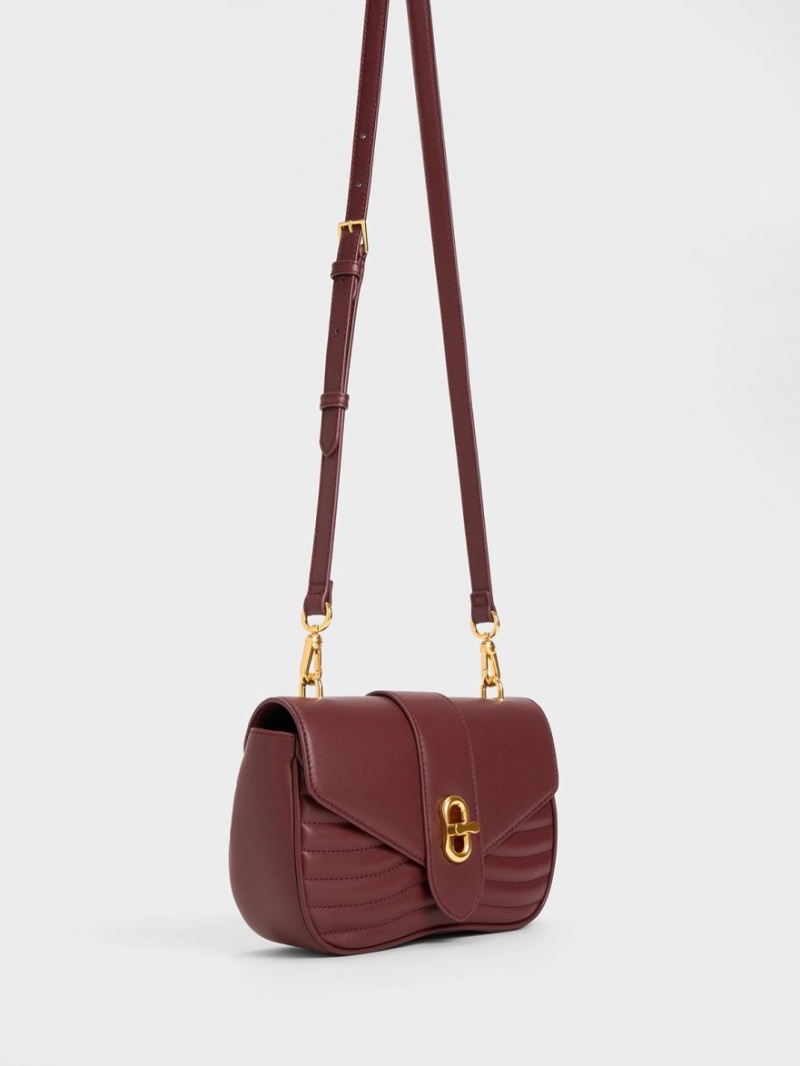 τσάντεσ χιαστί Charles And Keith Aubrielle Panelled μπορντο | 67195-AYQR
