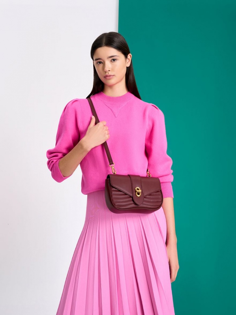 τσάντεσ χιαστί Charles And Keith Aubrielle Panelled μπορντο | 67195-AYQR