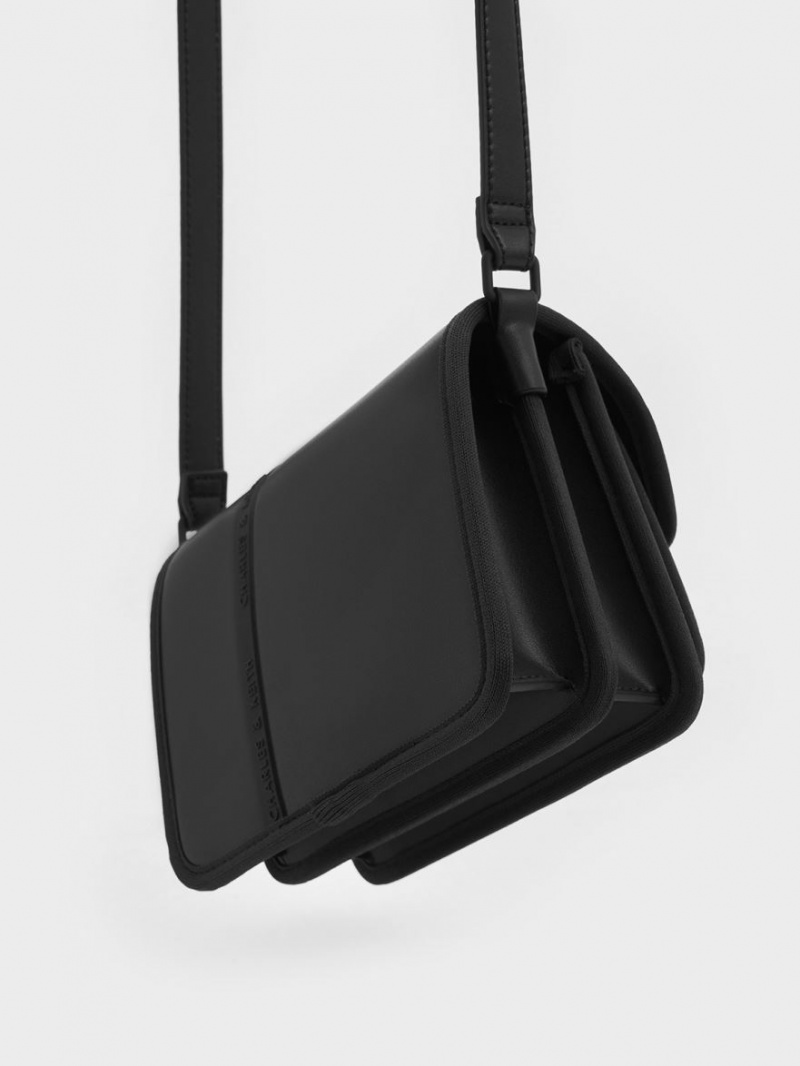 τσάντεσ χιαστί Charles And Keith Avenue Contrast-Trim μαυρα | 21605-TNXG