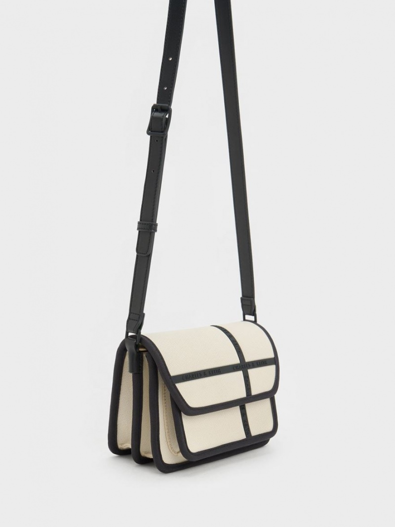 τσάντεσ χιαστί Charles And Keith Avenue Contrast-Trim κρέμα | 72398-FHQN