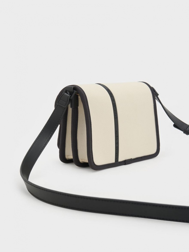 τσάντεσ χιαστί Charles And Keith Avenue Contrast-Trim κρέμα | 72398-FHQN