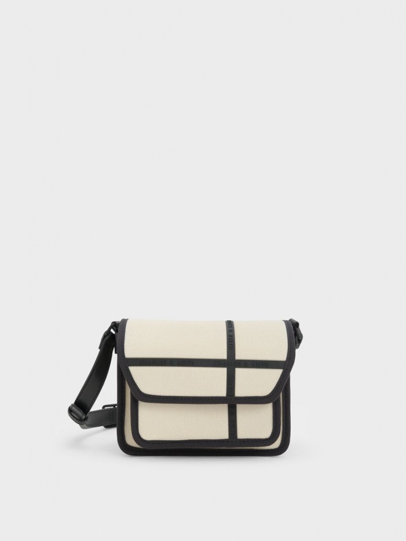 τσάντεσ χιαστί Charles And Keith Avenue Contrast-Trim κρέμα | 72398-FHQN