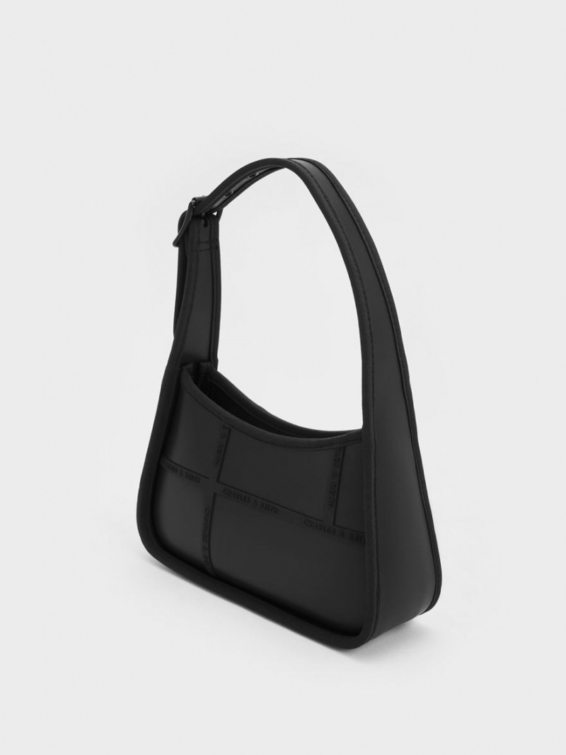 τσάντεσ ώμου Charles And Keith Avenue Contrast-Trim Trapeze μαυρα | 35702-YUFK