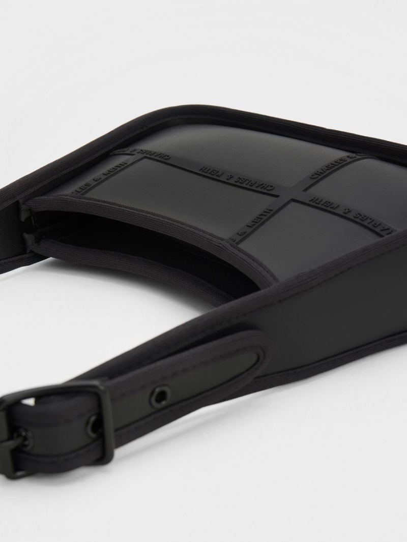 τσάντεσ ώμου Charles And Keith Avenue Contrast-Trim Trapeze μαυρα | 35702-YUFK