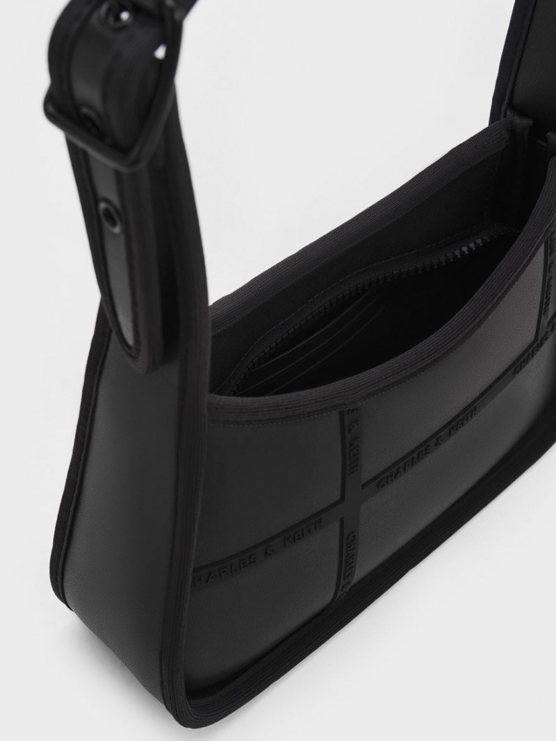 τσάντεσ ώμου Charles And Keith Avenue Contrast-Trim Trapeze μαυρα | 35702-YUFK