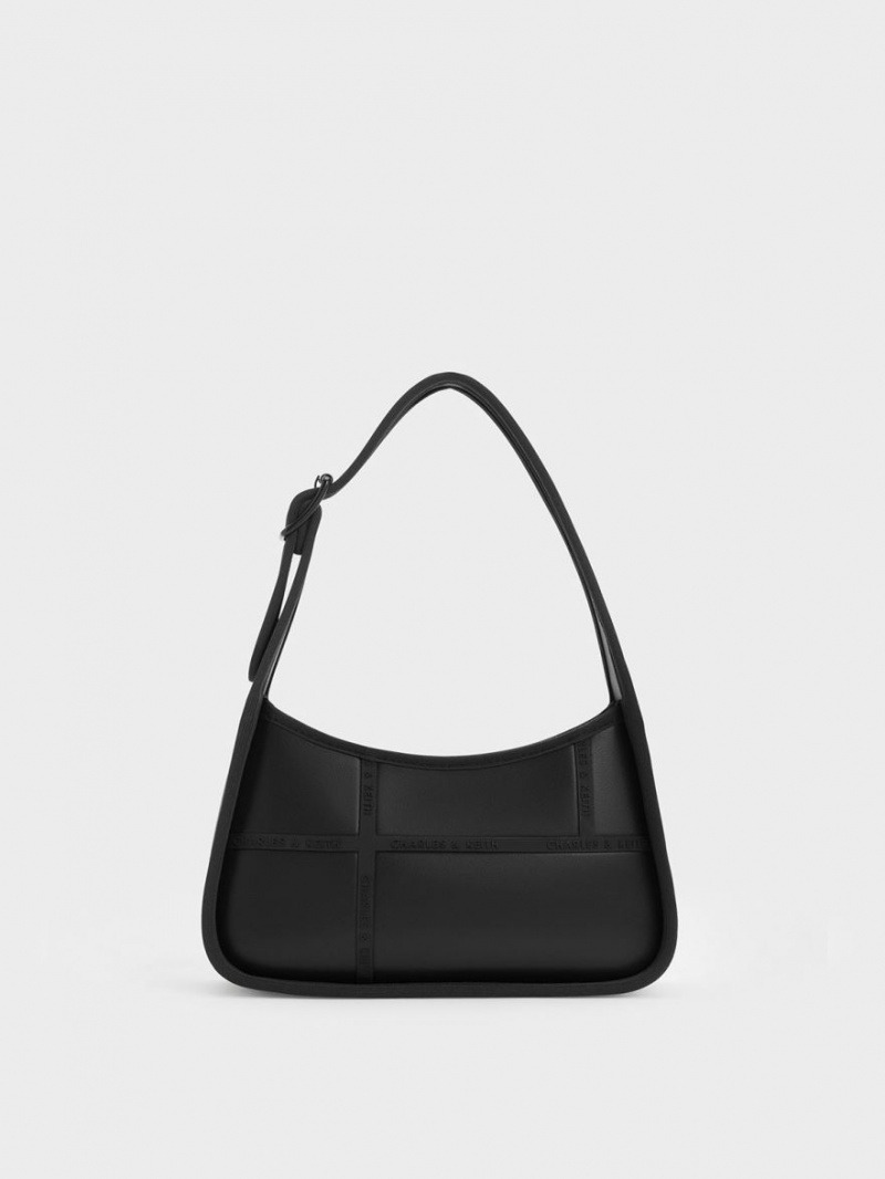τσάντεσ ώμου Charles And Keith Avenue Contrast-Trim Trapeze μαυρα | 35702-YUFK