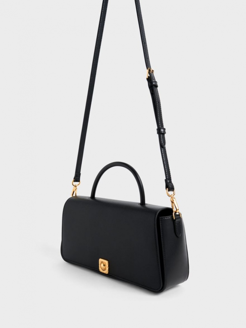 τσάντεσ ώμου Charles And Keith Avis Elongated Handle Trapeze μαυρα | 52348-DYOV