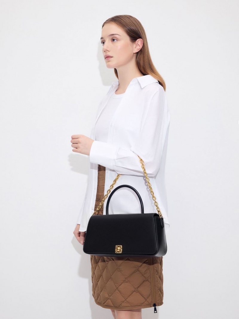 τσάντεσ ώμου Charles And Keith Avis Elongated Handle Trapeze μαυρα | 52348-DYOV
