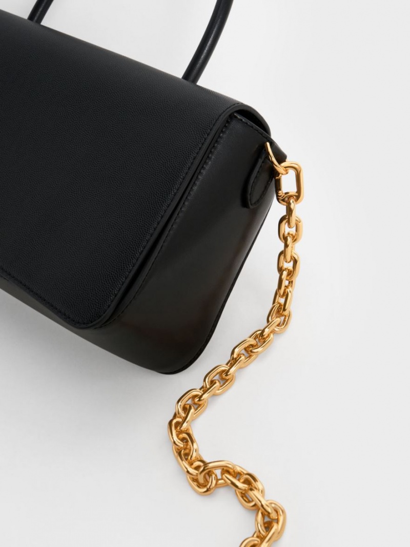 τσάντεσ ώμου Charles And Keith Avis Elongated Handle Trapeze μαυρα | 52348-DYOV