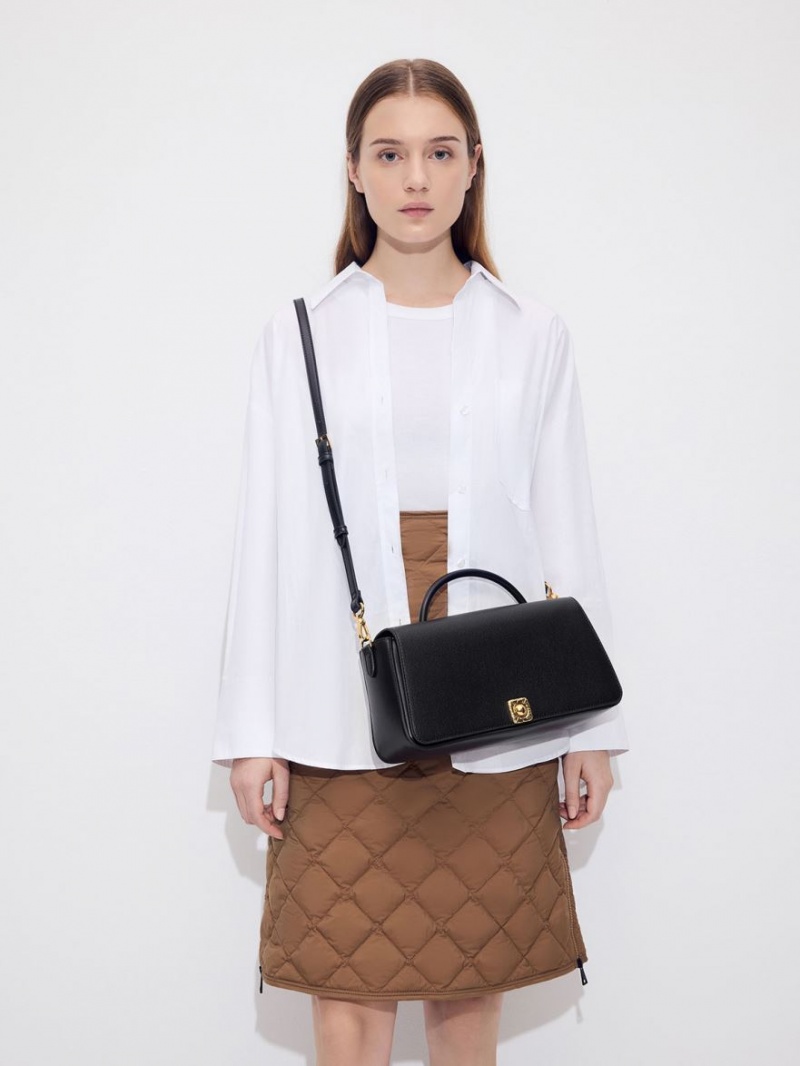 τσάντεσ ώμου Charles And Keith Avis Elongated Handle Trapeze μαυρα | 52348-DYOV