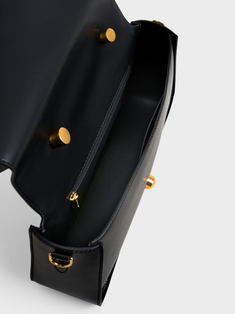 τσάντεσ ώμου Charles And Keith Avis Elongated Handle Trapeze μαυρα | 52348-DYOV