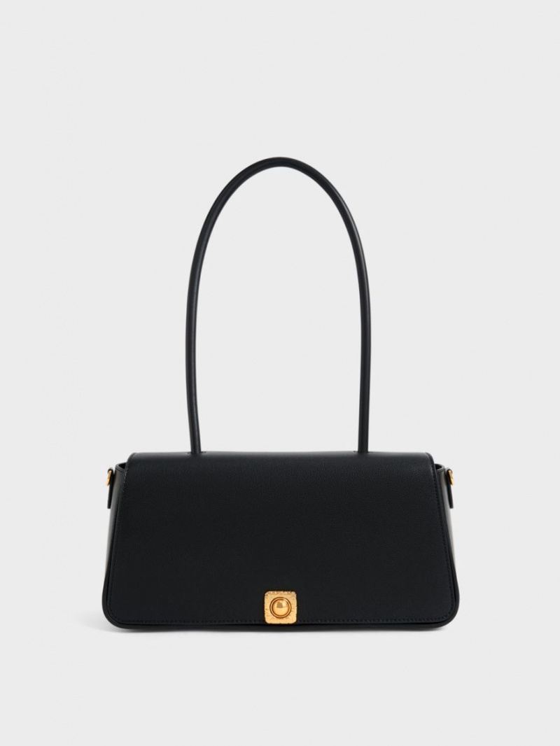 τσάντεσ ώμου Charles And Keith Avis Elongated Handle Trapeze μαυρα | 52348-DYOV