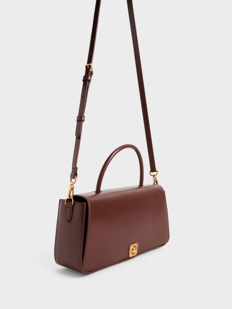τσάντεσ ώμου Charles And Keith Avis Elongated Handle Trapeze σοκολάτα | 08372-YTID