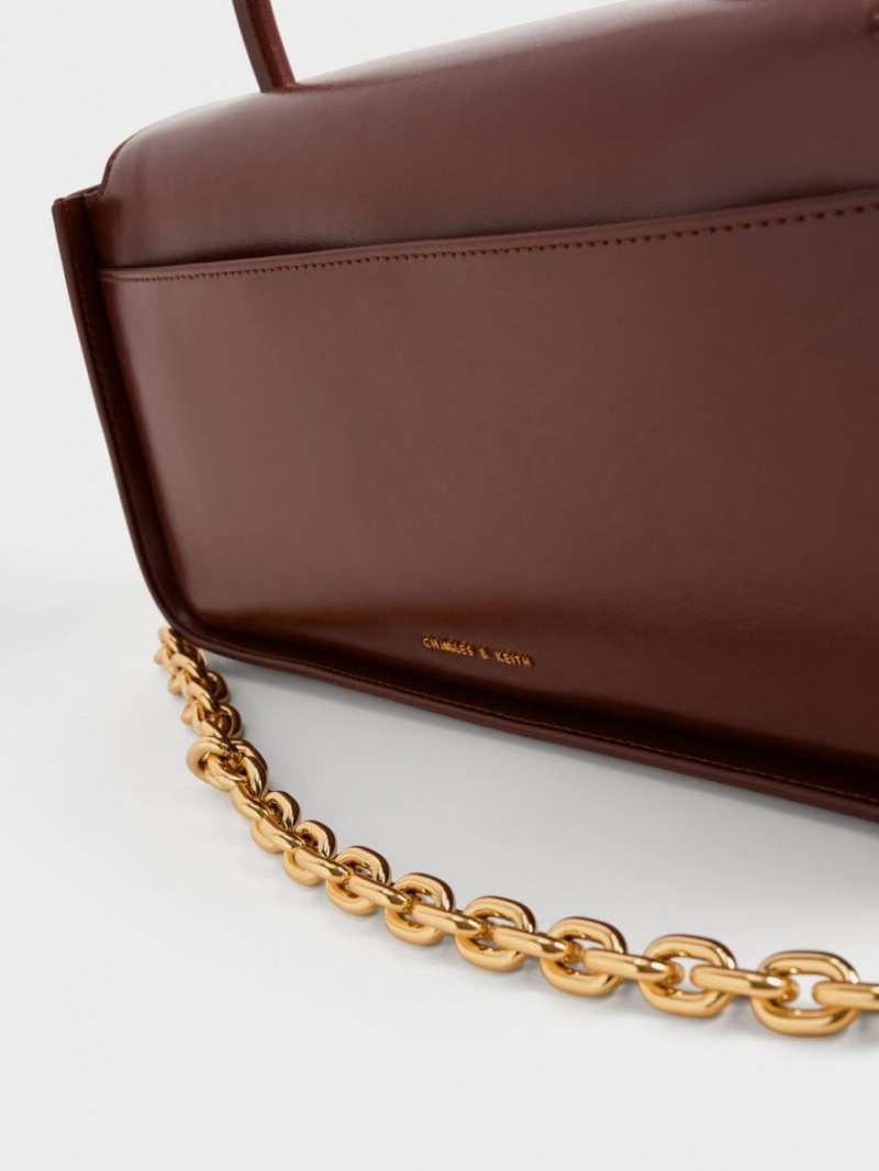 τσάντεσ ώμου Charles And Keith Avis Elongated Handle Trapeze σοκολάτα | 08372-YTID