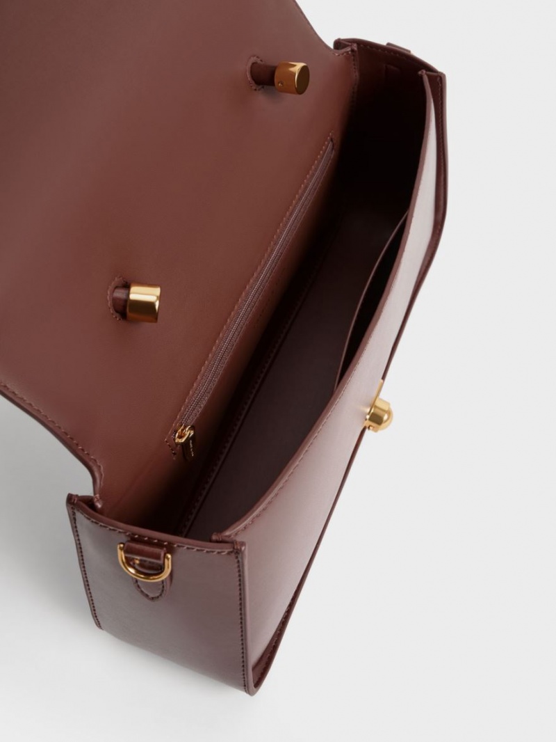 τσάντεσ ώμου Charles And Keith Avis Elongated Handle Trapeze σοκολάτα | 08372-YTID