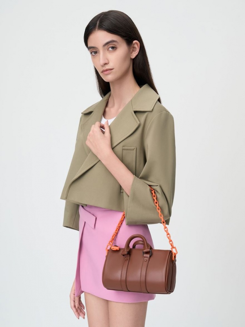 τσάντεσ χιαστί Charles And Keith Balta Chain-Link Bowling καφε | 02931-WJBM