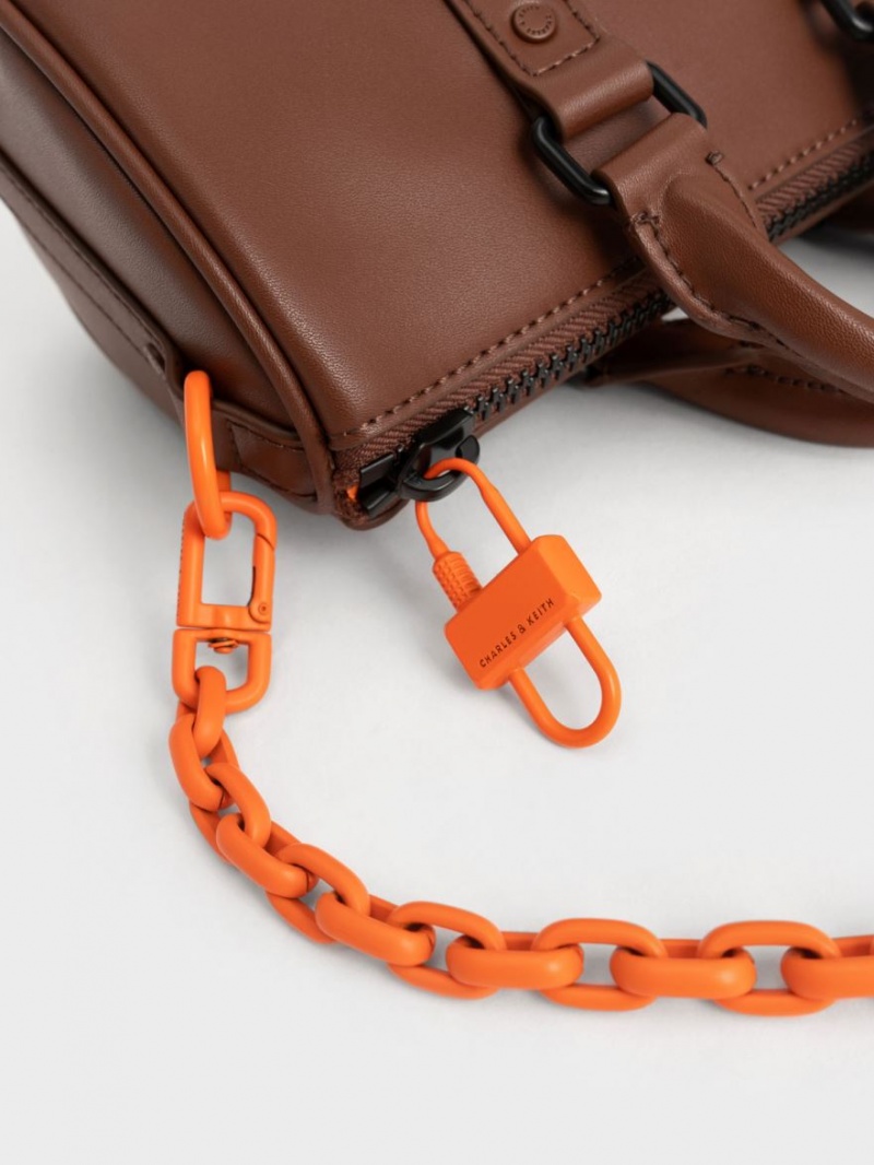 τσάντεσ χιαστί Charles And Keith Balta Chain-Link Bowling καφε | 02931-WJBM