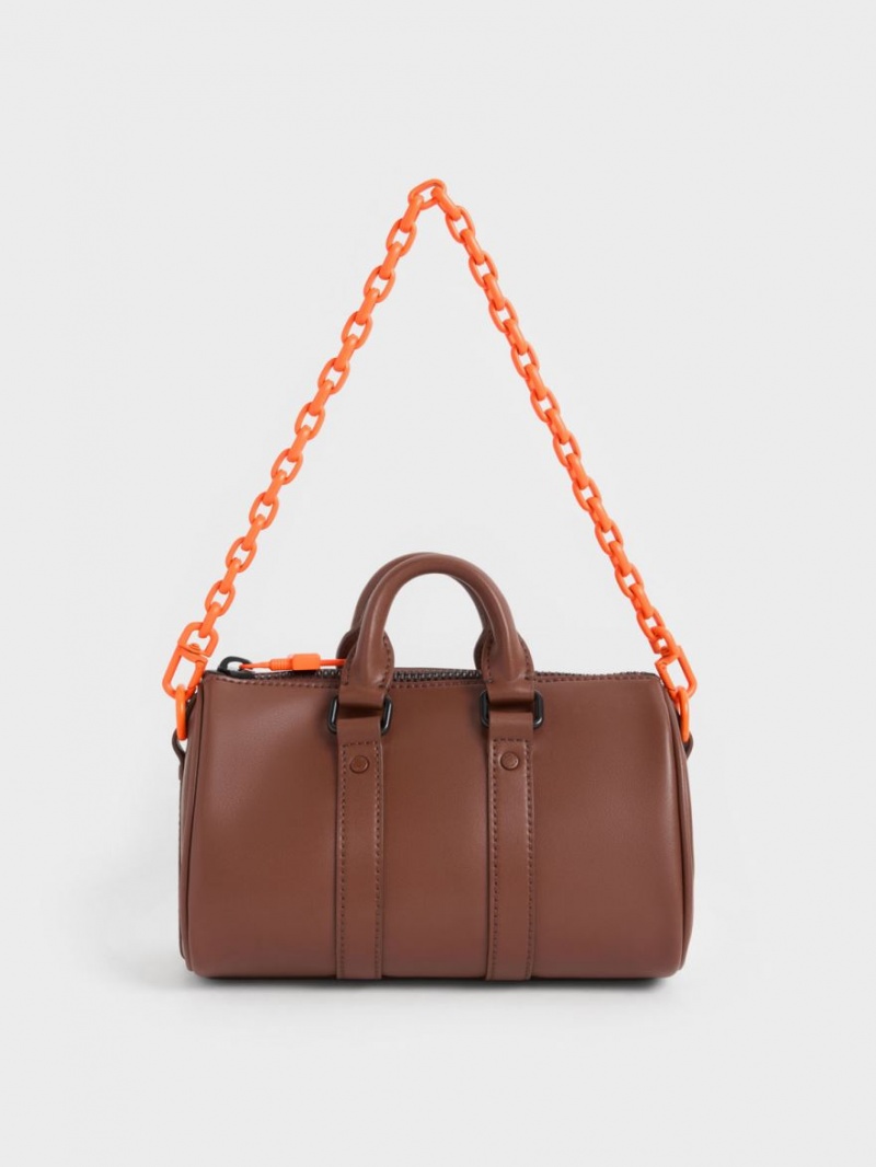 τσάντεσ χιαστί Charles And Keith Balta Chain-Link Bowling καφε | 02931-WJBM