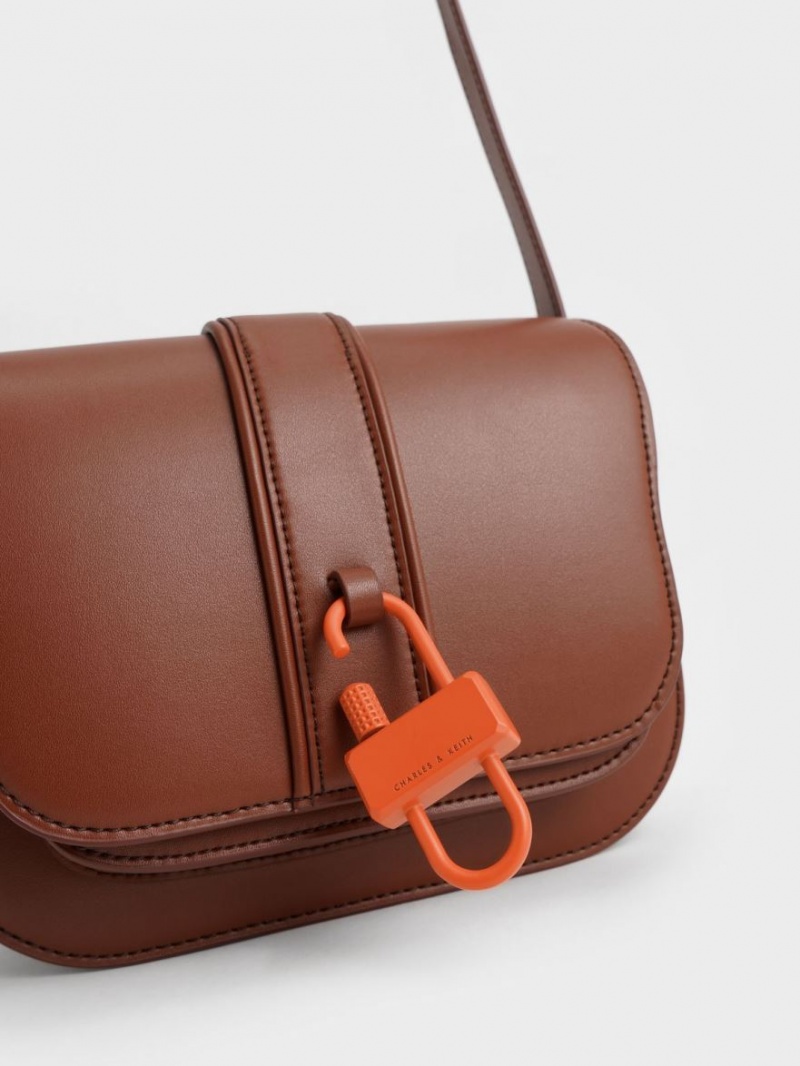 τσάντεσ χιαστί Charles And Keith Balta Padlock καφε | 41728-VFTD