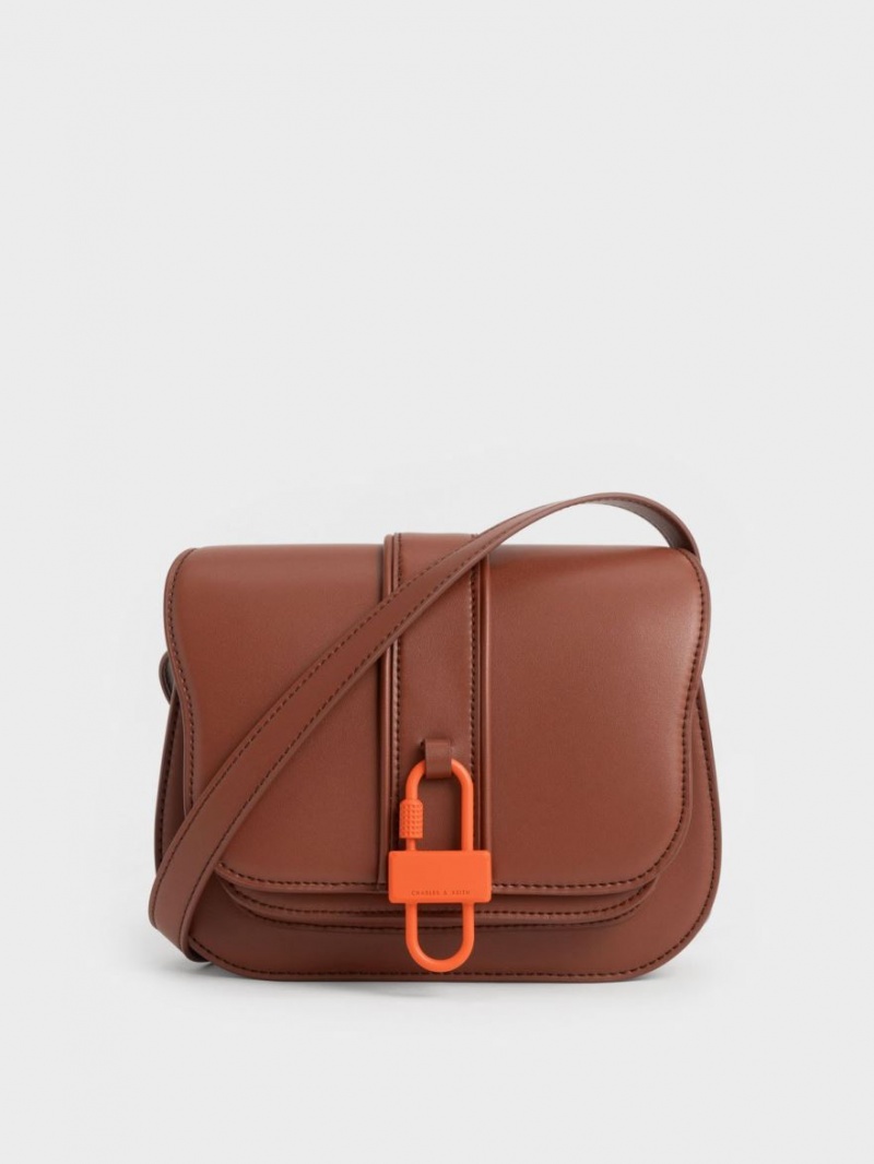 τσάντεσ χιαστί Charles And Keith Balta Padlock καφε | 41728-VFTD