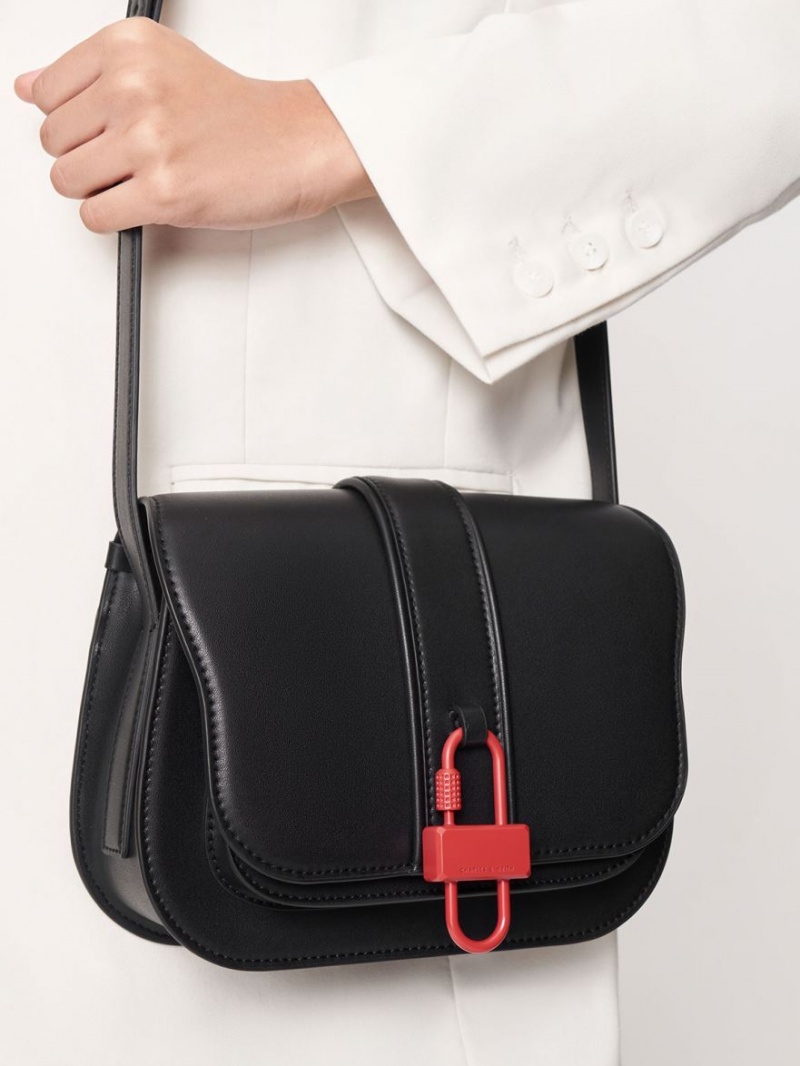 τσάντεσ χιαστί Charles And Keith Balta Padlock μαυρα | 52680-OLQH
