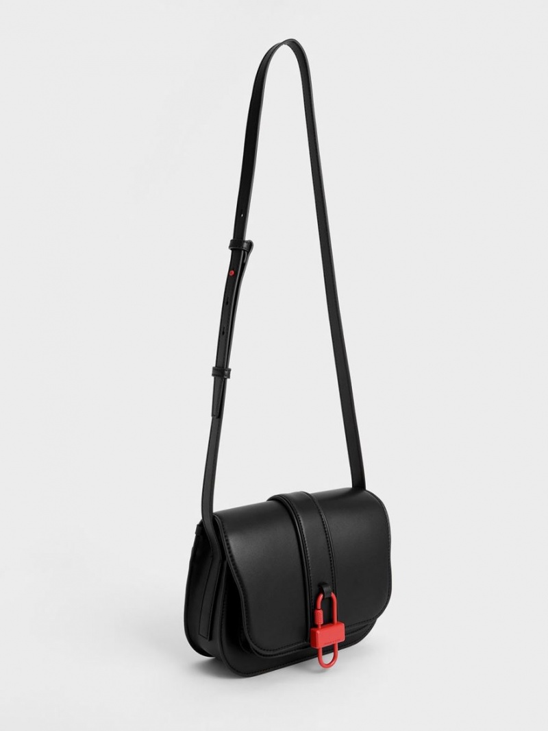 τσάντεσ χιαστί Charles And Keith Balta Padlock μαυρα | 52680-OLQH