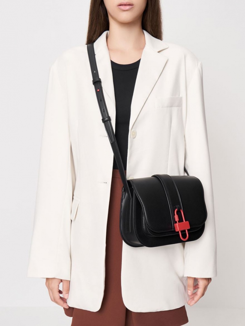 τσάντεσ χιαστί Charles And Keith Balta Padlock μαυρα | 52680-OLQH