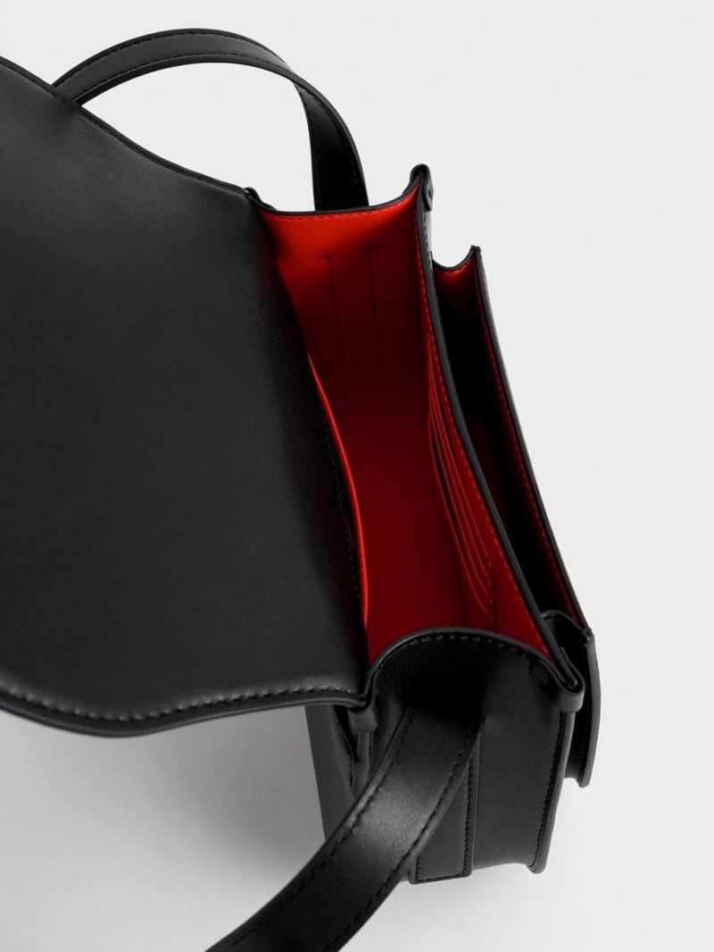 τσάντεσ χιαστί Charles And Keith Balta Padlock μαυρα | 52680-OLQH