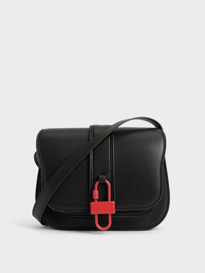 τσάντεσ χιαστί Charles And Keith Balta Padlock μαυρα | 52680-OLQH