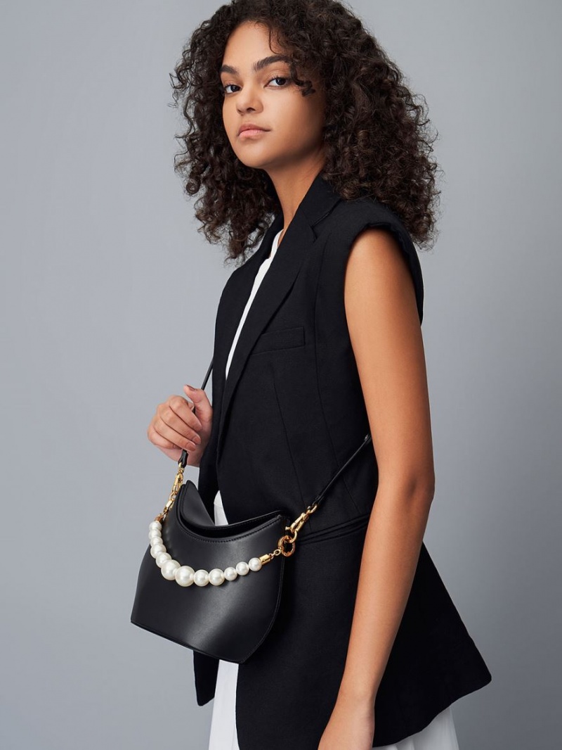 τσαντα χειροσ Charles And Keith Bead-Embellished Knotted μαυρα | 14852-LVBK