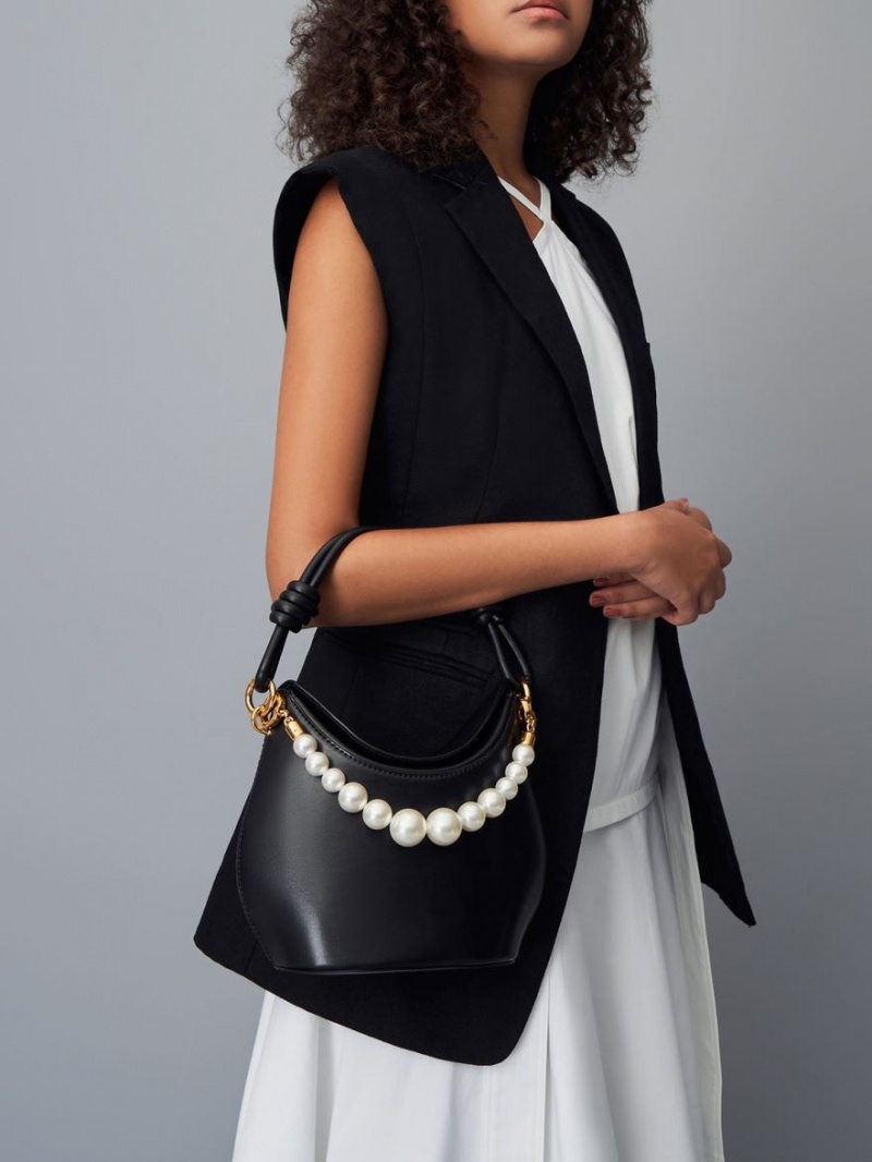 τσαντα χειροσ Charles And Keith Bead-Embellished Knotted μαυρα | 14852-LVBK