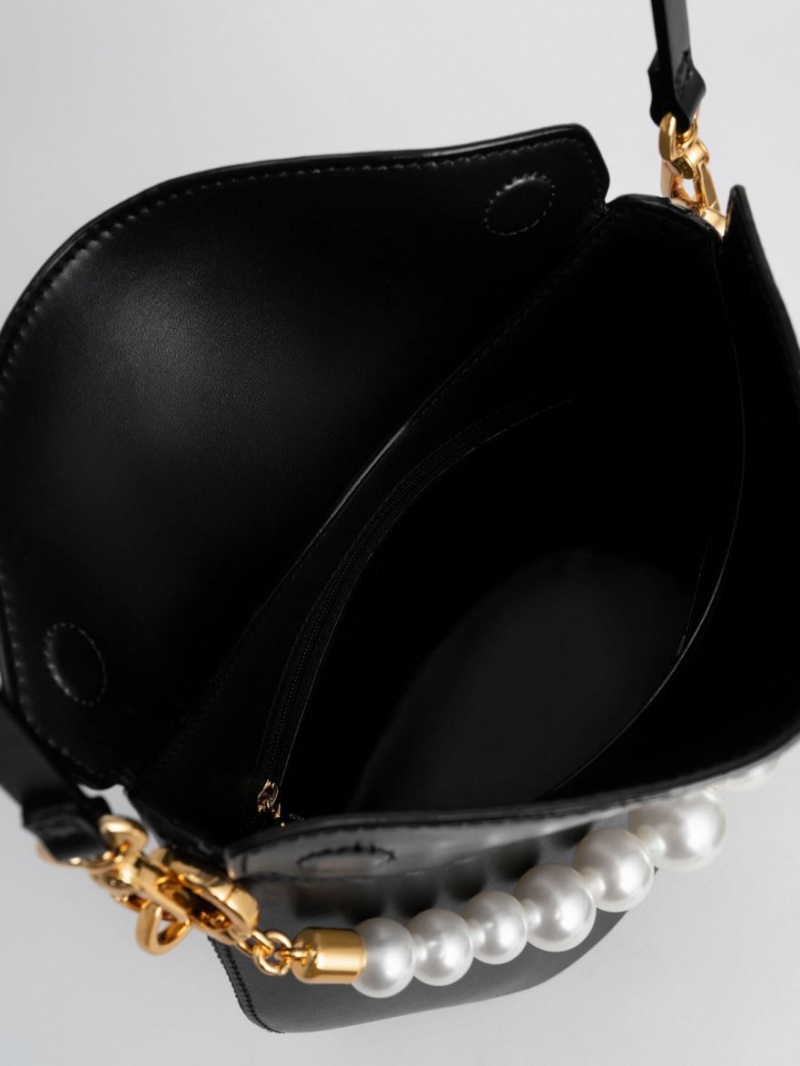 τσαντα χειροσ Charles And Keith Bead-Embellished Knotted μαυρα | 14852-LVBK