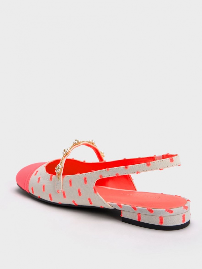Παπουτσια Μπαλαρινεσ Charles And Keith Beaded Flower Printed Slingback κοραλι | 97645-MZPT
