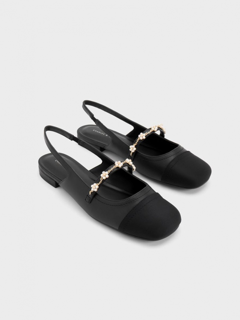 Παπουτσια Μπαλαρινεσ Charles And Keith Beaded Flower Slingback μαυρα | 39481-ZAXR