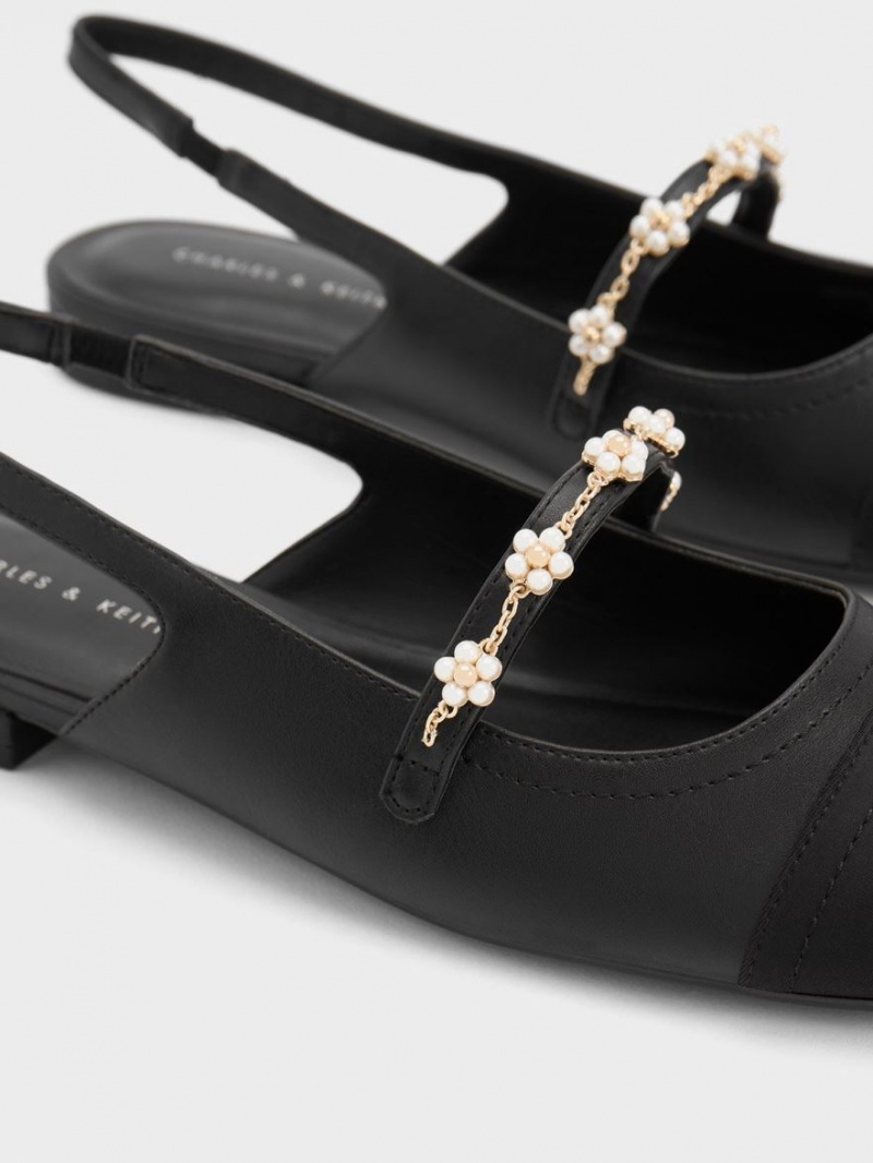 Παπουτσια Μπαλαρινεσ Charles And Keith Beaded Flower Slingback μαυρα | 39481-ZAXR