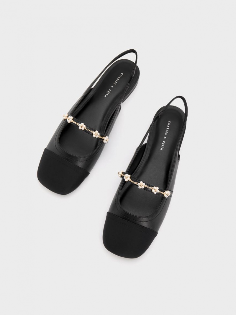 Παπουτσια Μπαλαρινεσ Charles And Keith Beaded Flower Slingback μαυρα | 39481-ZAXR