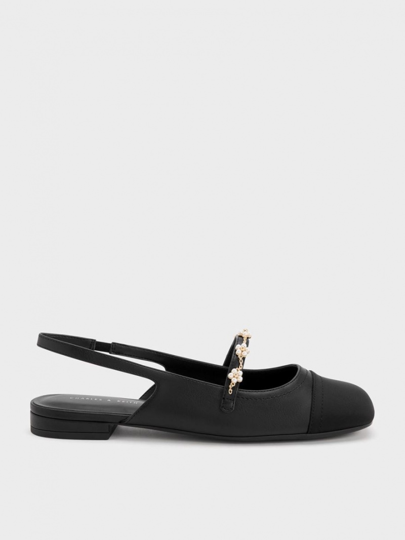 Παπουτσια Μπαλαρινεσ Charles And Keith Beaded Flower Slingback μαυρα | 39481-ZAXR