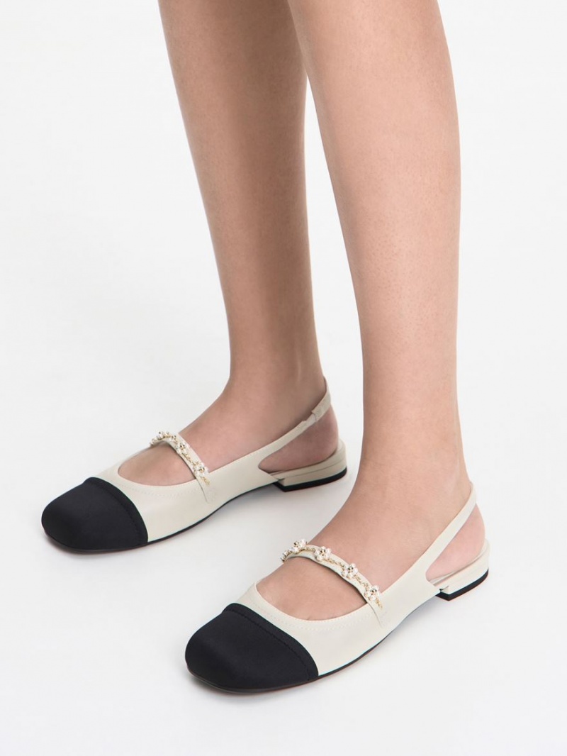 Παπουτσια Μπαλαρινεσ Charles And Keith Beaded Flower Slingback ασπρα | 81092-NVFL
