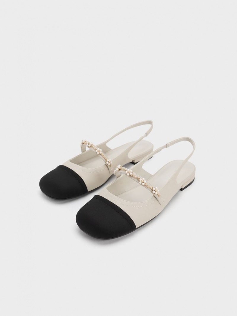 Παπουτσια Μπαλαρινεσ Charles And Keith Beaded Flower Slingback ασπρα | 81092-NVFL