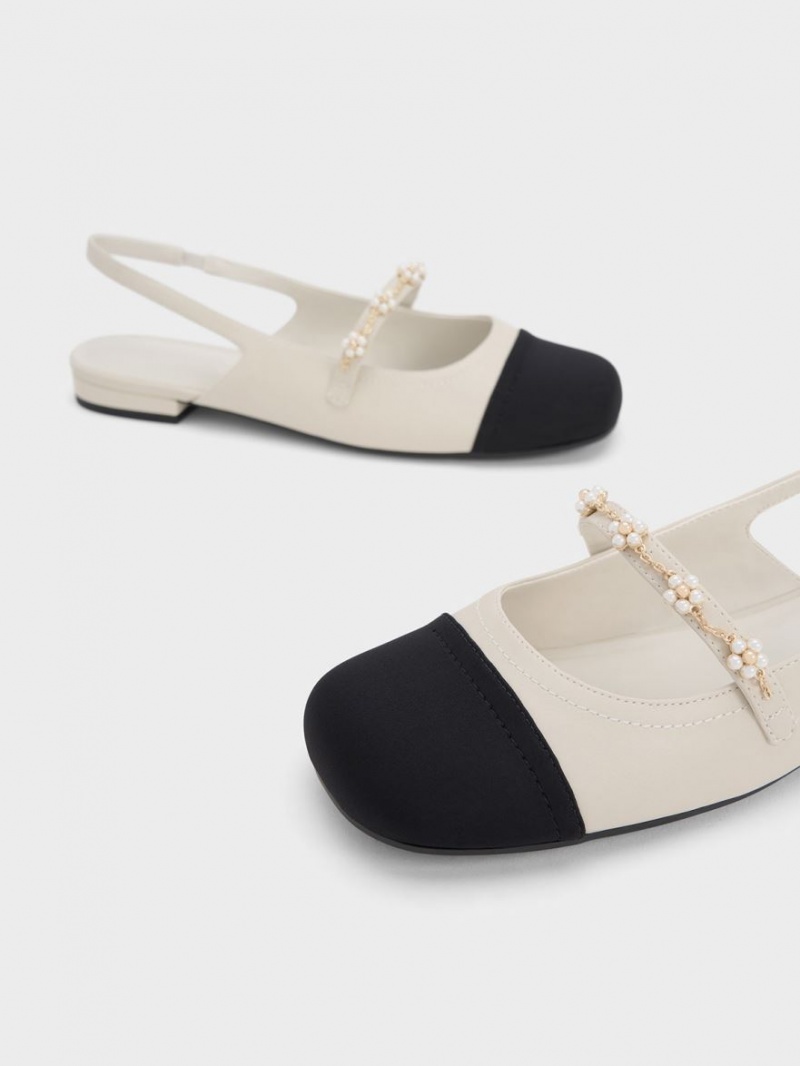 Παπουτσια Μπαλαρινεσ Charles And Keith Beaded Flower Slingback ασπρα | 81092-NVFL