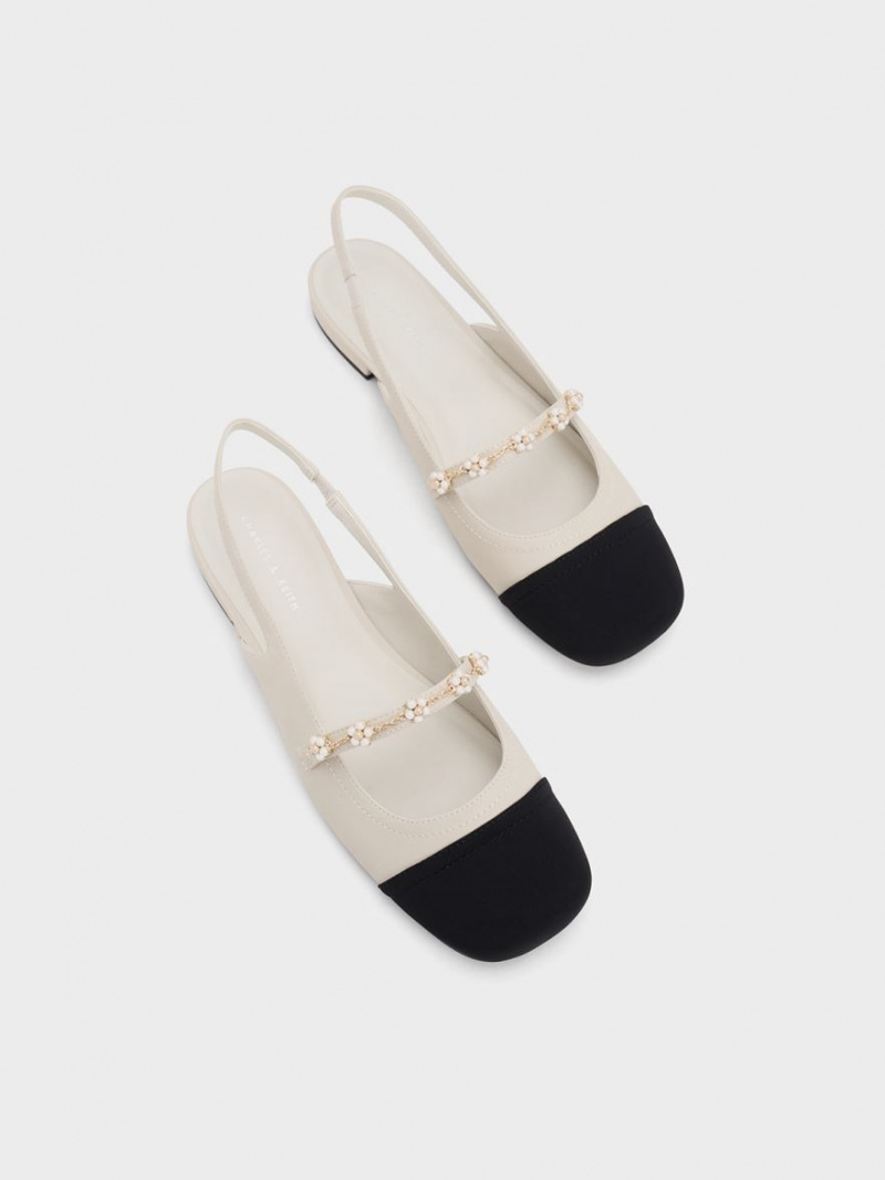 Παπουτσια Μπαλαρινεσ Charles And Keith Beaded Flower Slingback ασπρα | 81092-NVFL