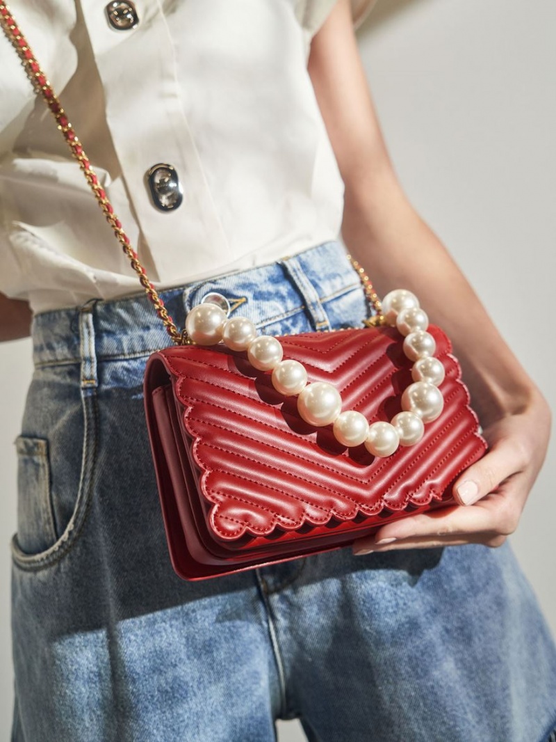 τσάντεσ χιαστί Charles And Keith Beaded Handle κοκκινα | 48236-LZFW