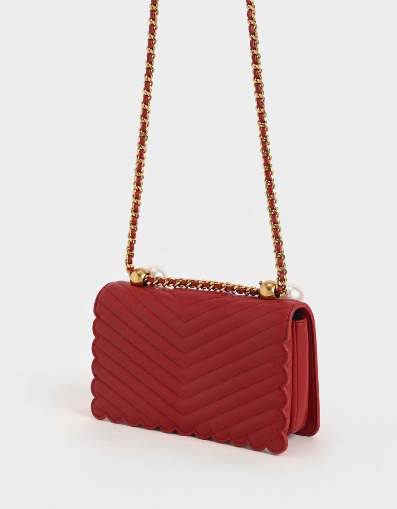 τσάντεσ χιαστί Charles And Keith Beaded Handle κοκκινα | 48236-LZFW