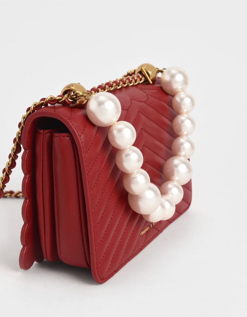 τσάντεσ χιαστί Charles And Keith Beaded Handle κοκκινα | 48236-LZFW