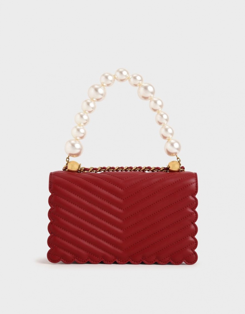 τσάντεσ χιαστί Charles And Keith Beaded Handle κοκκινα | 48236-LZFW