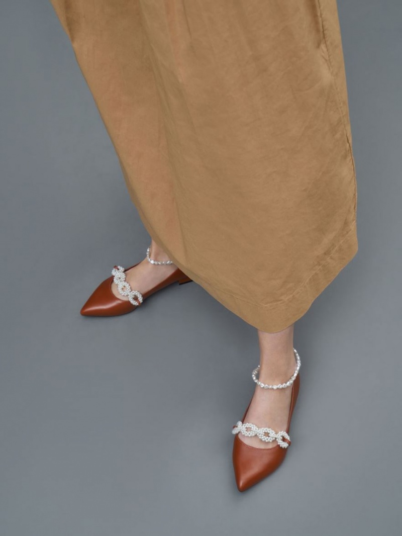 Παπουτσια Μπαλαρινεσ Charles And Keith Beaded Mary Jane καφε | 39410-HIFN
